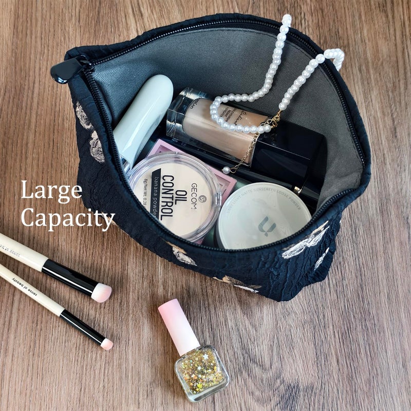 STARDW Aesthetic Floral Makeup Bag Cute Small Cosmetic Bags for Women Girls  Travel Toiletry Bag Large Capacity Zipper Makeup Pouch  Purse Organizer Pouches (Rose Vintage) - Image 5